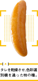 タレを乾燥させ、色彩選別機を通った柿の種。